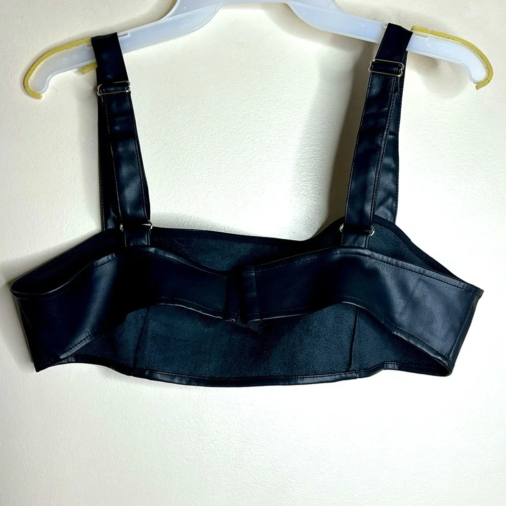 WhoworeWhat | Black Faux Leather Adjustable Bralette | Rebel Undershirt | Biker